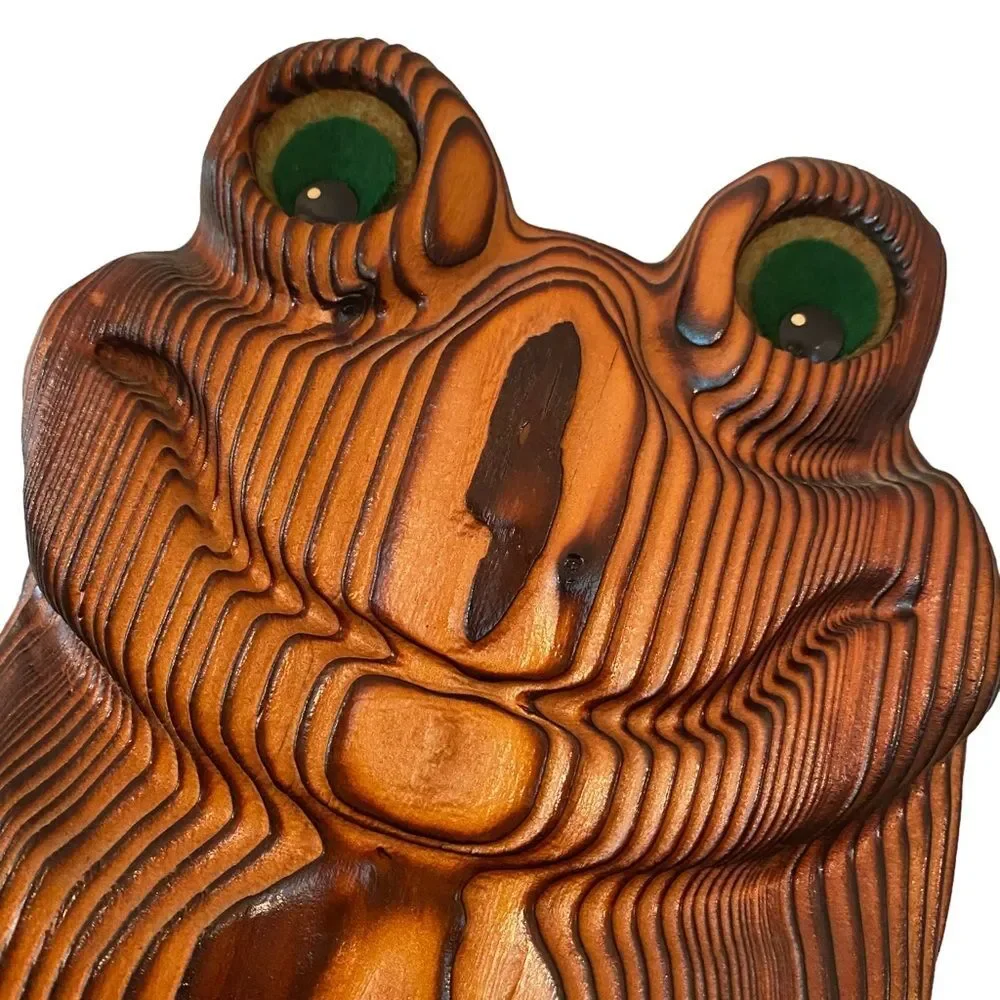 Rustic Hand Crafted Burnt Wood Frog Key Leash Face Mask Hanger